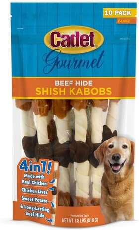 Central Garden & Pet 445033674607 Cadet X-large Dog Treat 4-in-1 Beef Hide Shish Kabobs 10 Ct