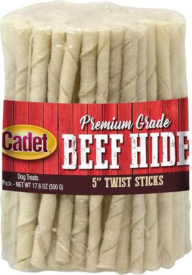 C00216 Central Garden & Pet Cadet Premium Grade Beef Hide For Dogs Long Lasting Rawhide Twist Chew Sticks