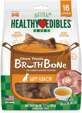 Nebb301m16p Central Garden & Pet Nylabone Healthy Edibles Broth Bone Natural Dog Chews Long Lasting Treats Ham Fl