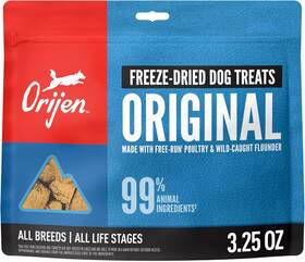 F1b110033f00092 Champion Petfoods Orijen Grain Free High Protein Freeze Dried Dog Treats Original Recipe 3.25oz Ba