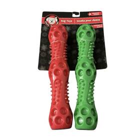 Chase N Chomp 711085626756 Ftn Dog Chew Toy Jumbo Squeaker Stick Red And Green Twin Pack Gift