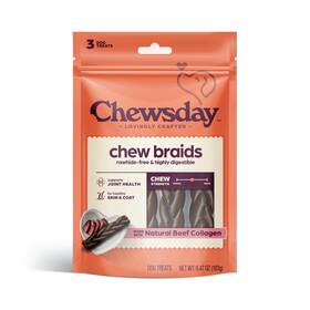 Chewsday 850071165166 Dog Rawhide Free Chew Braids Made With Real 3 Count Pack Of 1