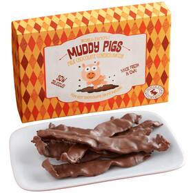 Chocolate Storybook 609015727645 Muddy Pigs Covered Bacon Strips - 7 Ounce Box 12 Hickory Smoked