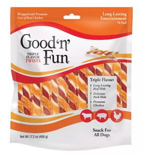 Chowsing Pet Store 984001912428 Good Ftnft Fun Rawhide Twist Dog Treat With Pork Chicken And Beef Flavor - 17.2oz
