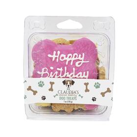 Claudias Canine Bakery 692614111892 Pink Happy Birthday Dog Cookie Clamshell 7 Ounces Bak