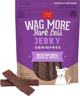 19113 Cloud Star Wag More Bark Less 10 Oz Grain Free Jerky Dog Treats With Duck &