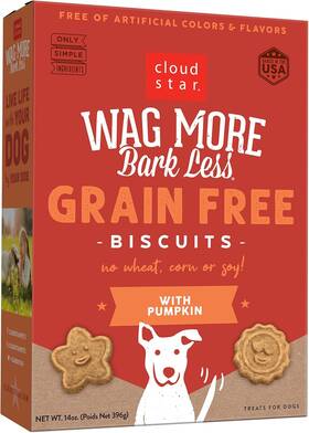 Corporation 445047787737 Wag More Bark Less Crunchy Grain Free Dog Treats Pumpkin 14 Oz. Box