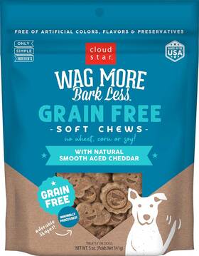 76200 Corporation Wag More Bark Less Soft Chews Grain Free Dog Treats Cheddar Cheese 5 Oz. Pouch