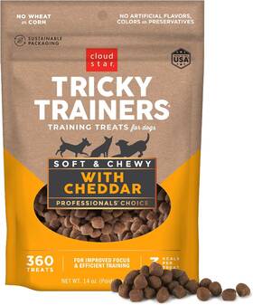 938143 Corporation Tricky Trainers Soft And Chewy Dog Training Treats 14 Oz Pouch Cheddar Flavor Lo