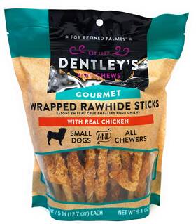 5276237 Dentleys Gourmet Wrapped Rawhide Sticks Dog Treats - Chicken 40 Count Per Pack