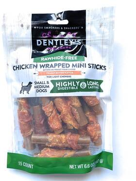 Dentleys 737257835771 Dentley S Rawhide Free Chicken Wrapped Mini Sticks Peanut Butter 6.6 Ounces
