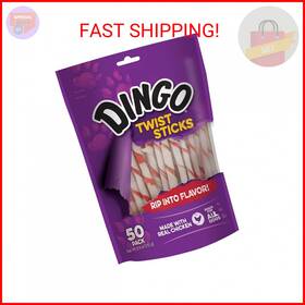Dingo 445056972957 Twist Sticks Rawhide For Dogs Made With Real Chicken 50 Count
