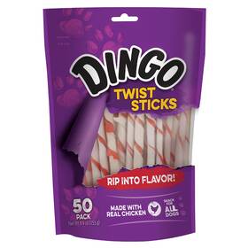 Dingo 605283555591 Twist Sticks 50 Count Rawhide For Dogs Made With Real Chicken Pa