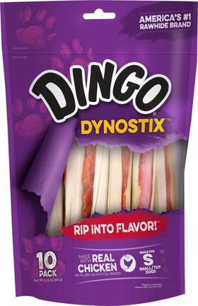 Dingo 615650990436 99043 Dynostix Rawhide Treats White 10-count 10.58 Oz Packaging May Vary