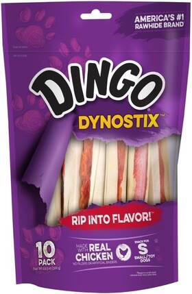 B008pbo066 Dingo Dynostix Rawhide Dog Treats 10 Pack 10.58oz Real Chicken Chew Sticks