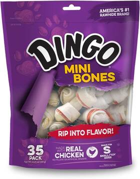 P-25002-12 Dingo Mini Bones Rawhide For Dogs Made With Real Chicken Treat Your Small Dog