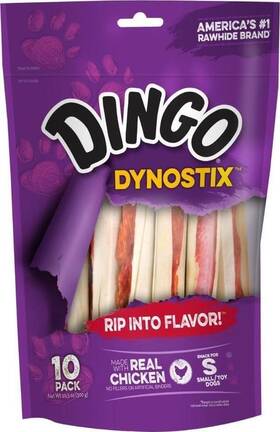 P-99043-10 Dingo Dynostix Premium Rawhide Treats Made With Real Chicken No Fillers Or #1
