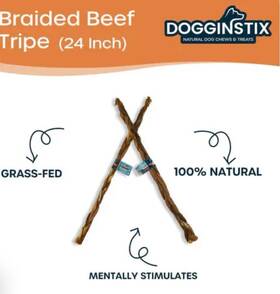 Dogginstix 850046146466 2 Pack 24 Inch Braided Beef Tripe Sticks