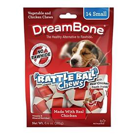 Dreambone 696212932095 Rattleball Small Chews 14 Count Rawhide-free Dog Chicken Treats Inside