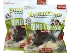 Dreambone 810833021710 2 Bags Dino Chews Dog Treats Grain Free Peanut Butter No Rawhide 8/23