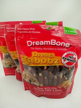 Dreambone 810833025190 3x Dream Bone Kabobz Rawhide Free Dog Chews 18 Count Each