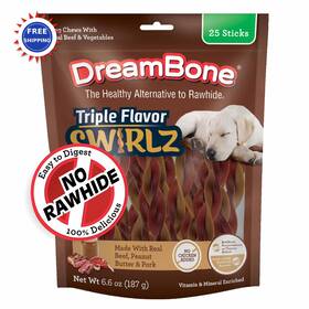 Dreambone 840364800294 Chews 25 Count Triple Flavor Swirlz No Chicken Dog Added Dogs Treat