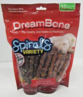 Dreambone 892383003460 Spirals Chicken Beef And Pork Rawhide-free Dog Chews 18.2 Oz 32ct