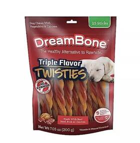 Dreambone 892383009462 Triple Flavor Twisties 25 Count Rawhide-free Dog Chews