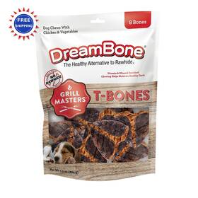 Dbgm-00503nc-1 Dreambone Chews Free For Dogs Grill Masters T Bones 8 Count Rawhide