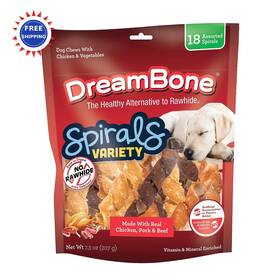 Dbs-00345nc Dreambone Spirals Variety Pack 18 Count No-rawhide Chews Dogs Treats Natural