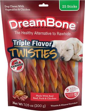 Dbtt-00946 Dreambone Triple Flavor Twisties 25 Count Rawhide-free Dog Chews Made With Rea