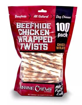 Dreamedge Shop 936875718170 Canine Chews Chicken And Beef Twist Rawhide Dog Treats - 100ct