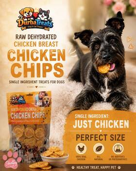 Durbatreats 850083434311 Chicken Chips 8oz Low-fat Dehydrated Dog Treats 1.5 Inch Training Reward 4 Your Pup