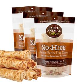 00015 Earth Animal No Hide Medium Venison Flavored Natural Rawhide Free Dog Chews Long