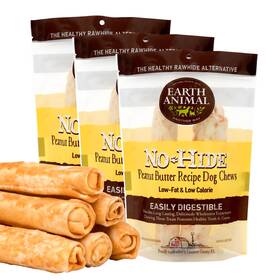 00143 Earth Animal No Hide Medium Peanut Butter Flavored Natural Rawhide Free Dog