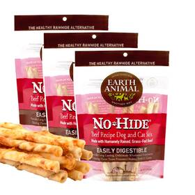 00608 Earth Animal No Hide Stix Beef Flavored Natural Rawhide Free Dog Chews Long