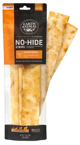 11186 Earth Animal No Hide Strips Chicken Flavored Natural Treats Rawhide Quick