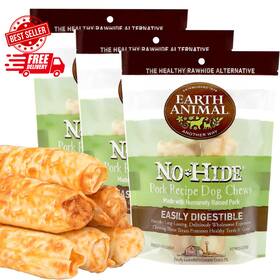 Earth Animal 726084634879 No Hide Small Long Lasting Dog Chew Rolls Pork 2 Count Pack Of 3