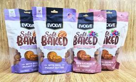 1163-04302024 Evolve By Sunshine Mills 4 Bags Soft Bake Biscuits 2x Real Peanut Butter And Salmon Dog Treat