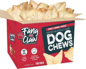 Fang And Chew 313032941952 Claw Water Buffalo Ears For Dogs 100 Pack - Free Range Grass Fed Low Ca