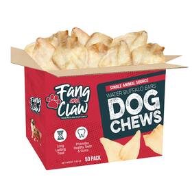 Fang And Claw 310003877470 Water Buffalo Ears For Dogs 50 Pack - Free Range Grass Fed Low