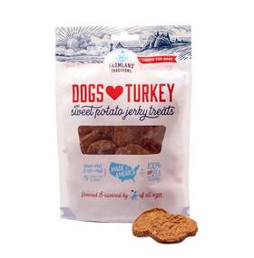 Farmland Traditions 884713000904 Dogs Love Turkey And Sweet Potato Flavor Air Dried Jerky Treats For 16 Oz Bag