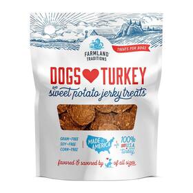 Farmland Traditions 884713000911 Filler Free Dogs Love Turkey And Sweet Potato Premium Jerky Treats For