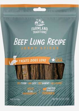 Farmland Traditions 884713001208 Premium Beef Lung Jerky Sticks For Dogs 8.2 Oz Treats No Soy