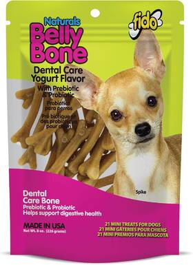 B007ox6ppa Fido Naturals Belly Bones For Dogs 21 Yogurt Flavor Mini Dog Dental Treats Made In