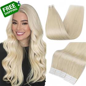 Na455 Fido Full Shine Hair Extensions Tape In Real Human 18 Inch Color 60 Platinum Blo
