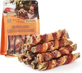 Furmate 313091879845 Dog Treats Chicken Duck Wrapped Cod Skin Sticks For Dogs Healthy Fish Snac