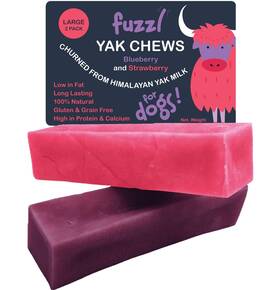 Fuzzl 060838276041 Yak Cheese Himalayan Dog Chews Blueberry Strawberry Large 2 Pack Natural