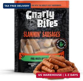 Gnarly Bites 850077616037 Slammin Sausage Dog Treats Soft And Chewy High Protein Healthy Snack For Puppie