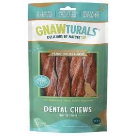 41204 Gnawturals Dental Chews Dog Treat Peanut Butter Flavor 8 Inch Stick -